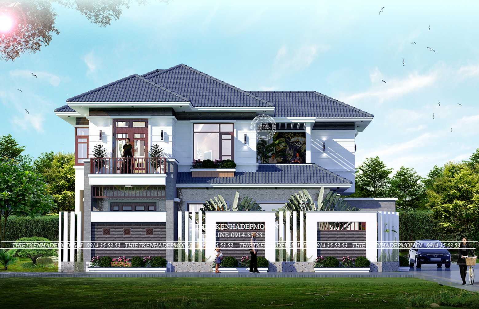 Phối cảnh mặt tiền phụ của mẫu biệt thự 2 tầng&nbsp;
