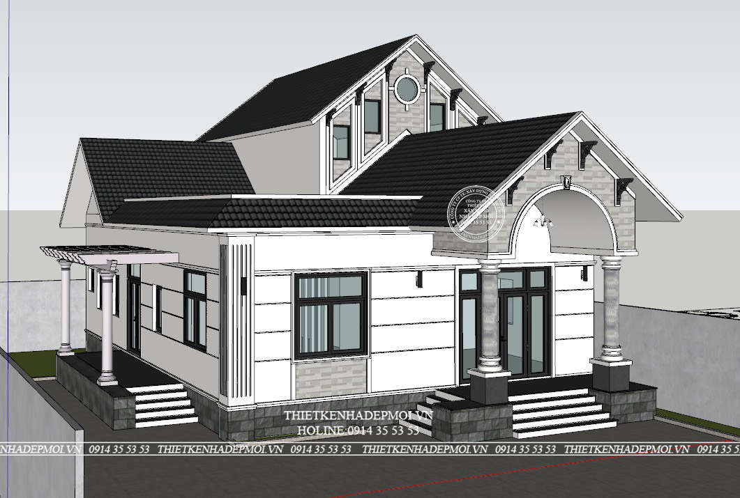 Bảng vẽ 3D của mẫu nhà mái thái&nbsp;
