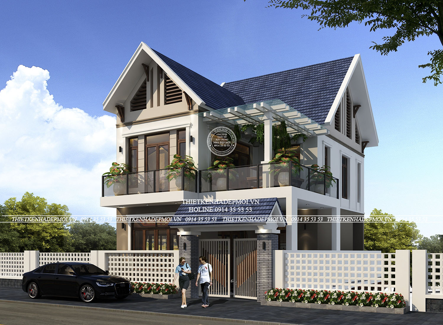 Phối cảnh của mẫu nhà mái thái 2 tầng&nbsp;
