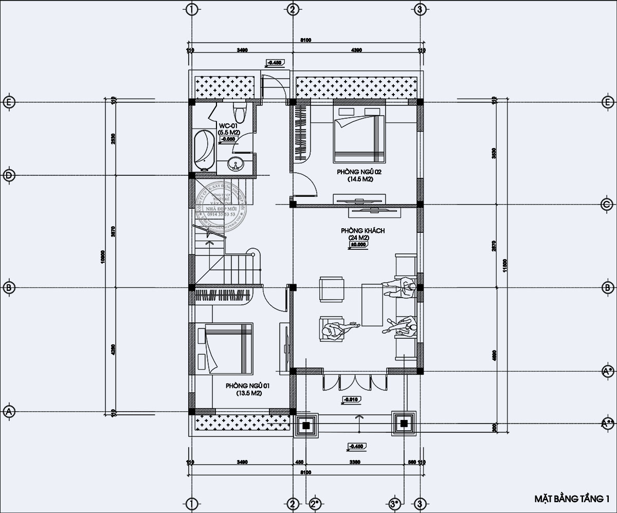Bảng vẽ mặt bằng tầng 1