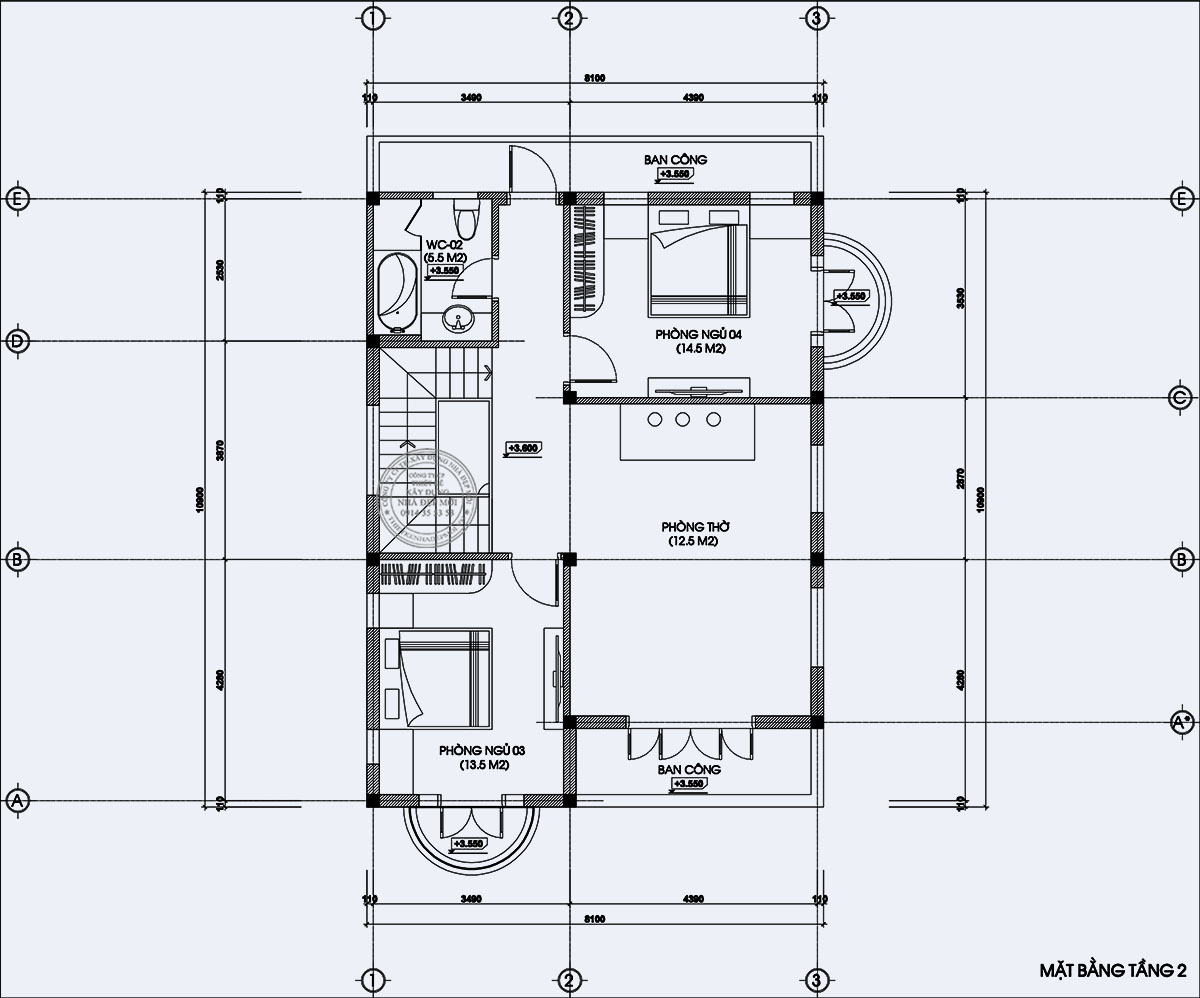 Bảng vẽ mặt bằng tầng 2