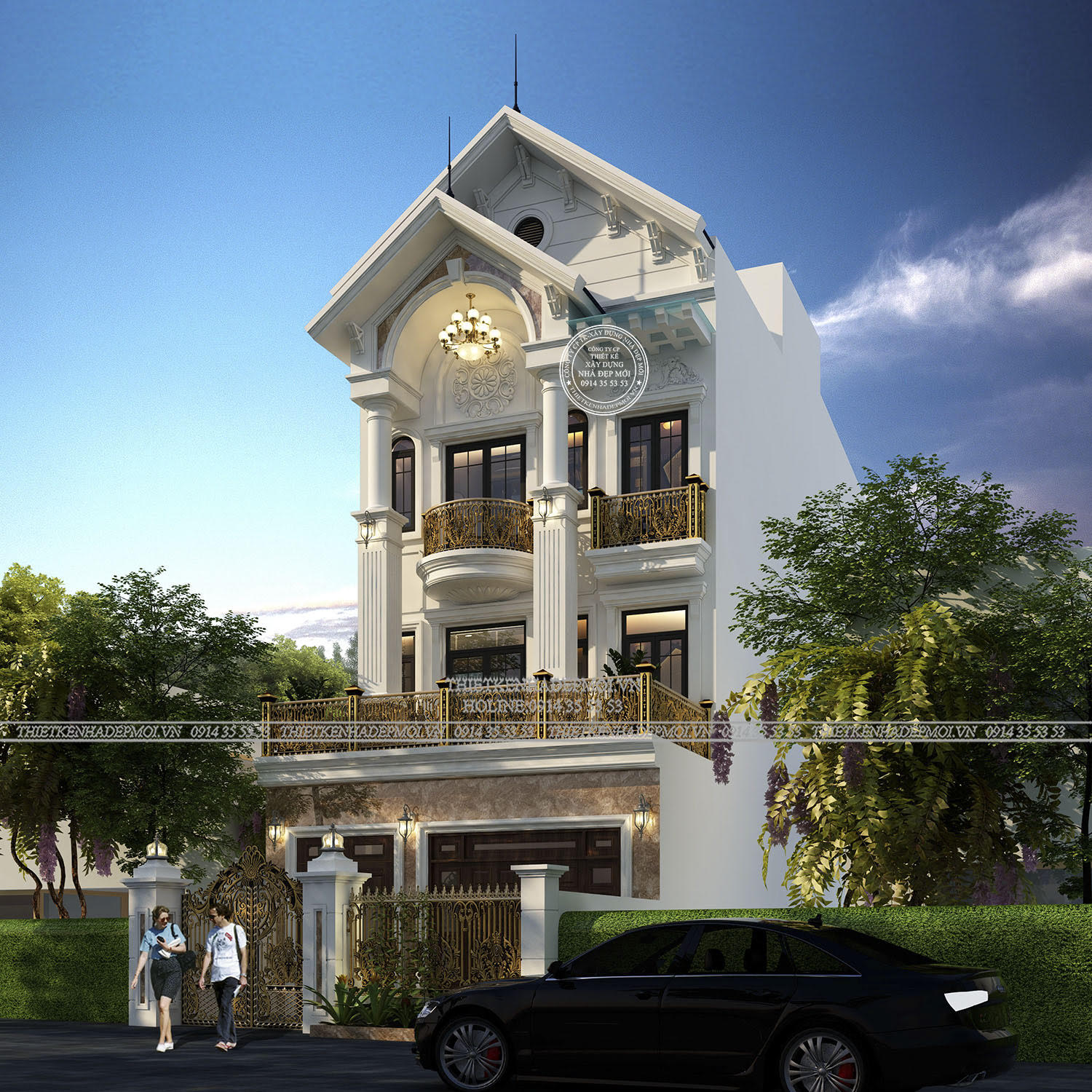Phối cảnh của mẫu nhà mái thái 3 tầng