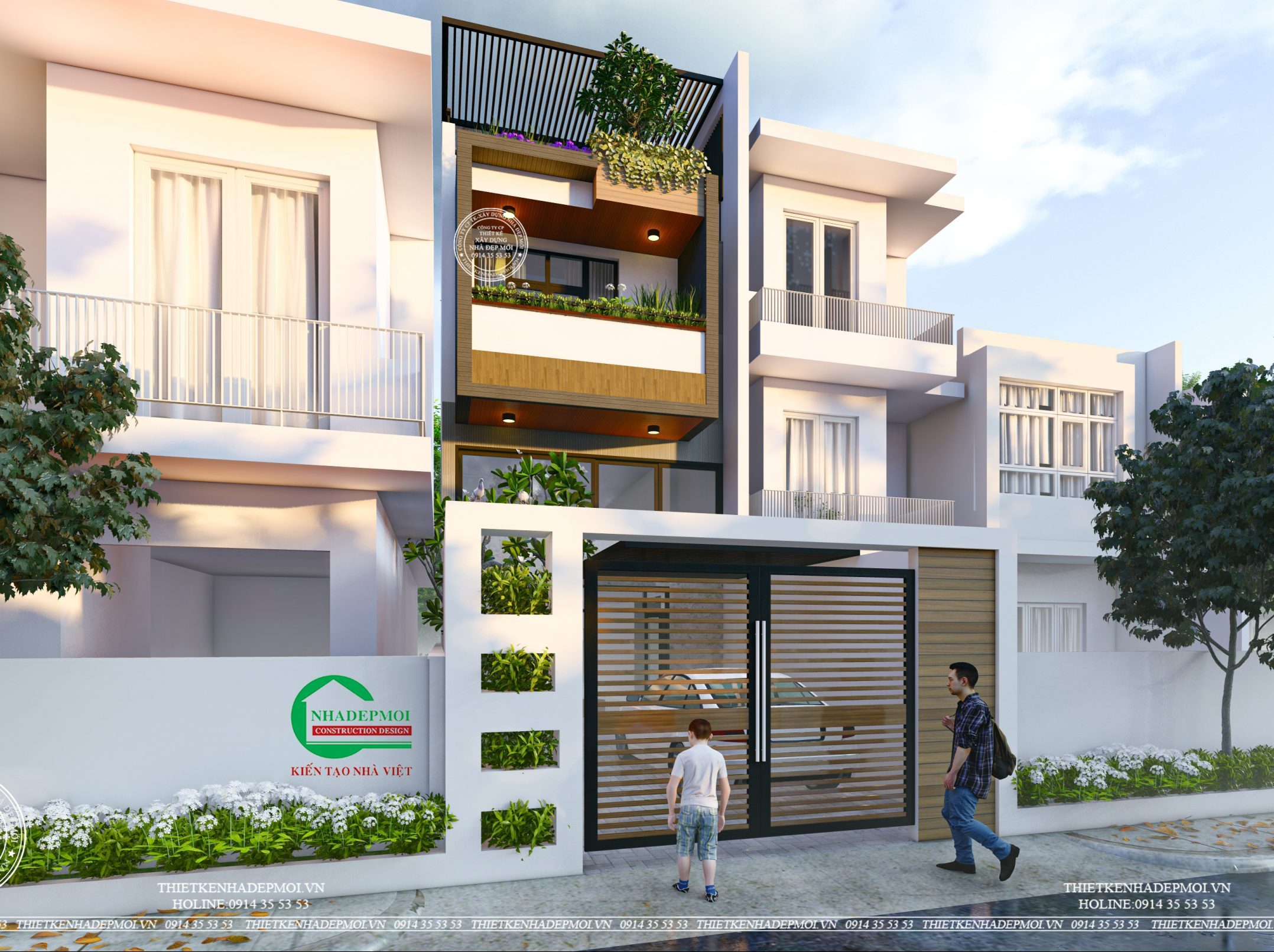 nhà phố 1 trệt 1 lửng 1 lầu sân thượng