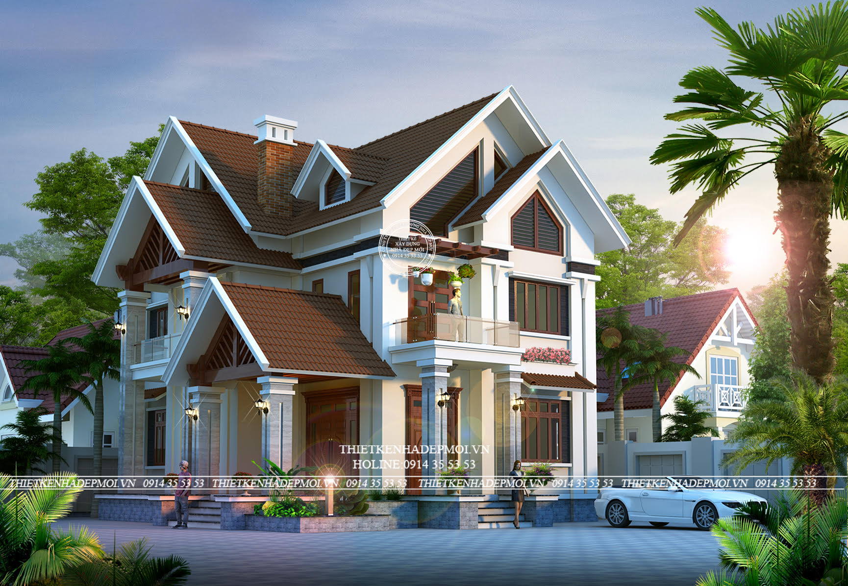 thiết kế biệt thự mái thái 2 tầng