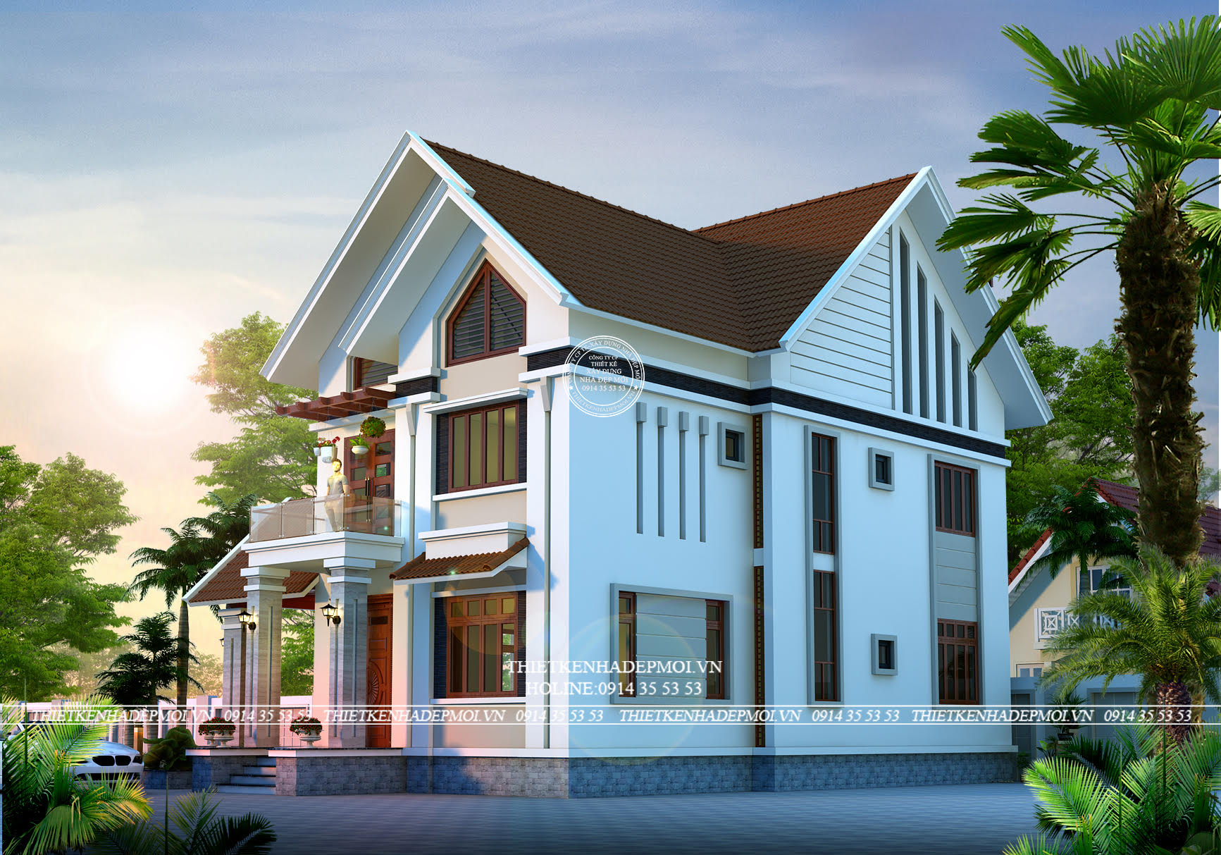 Thiết kế biệt thự mái thái 2 tầng của chị lâm tại tiền giang