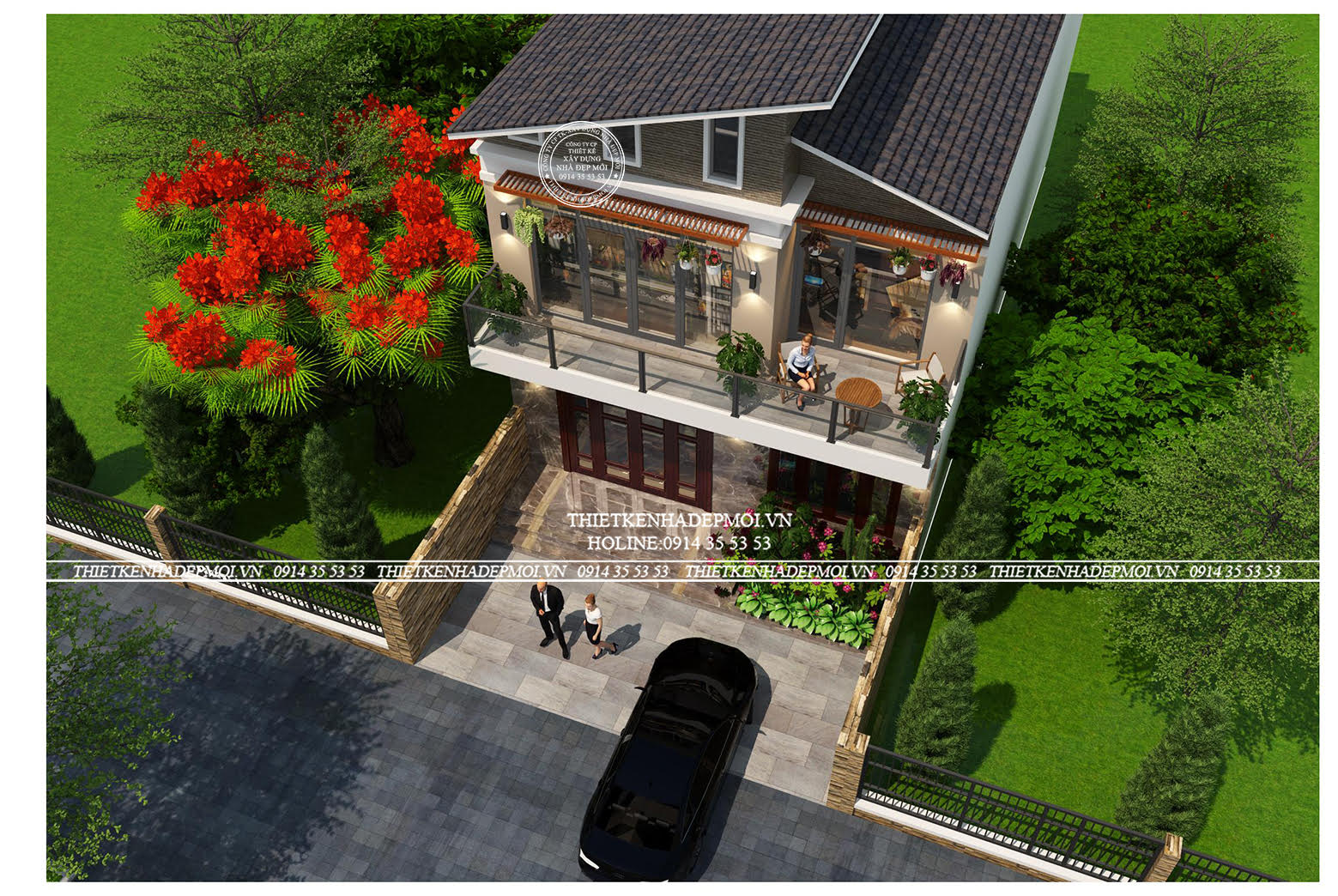 Biệt thư mái lệch 2 tầng 