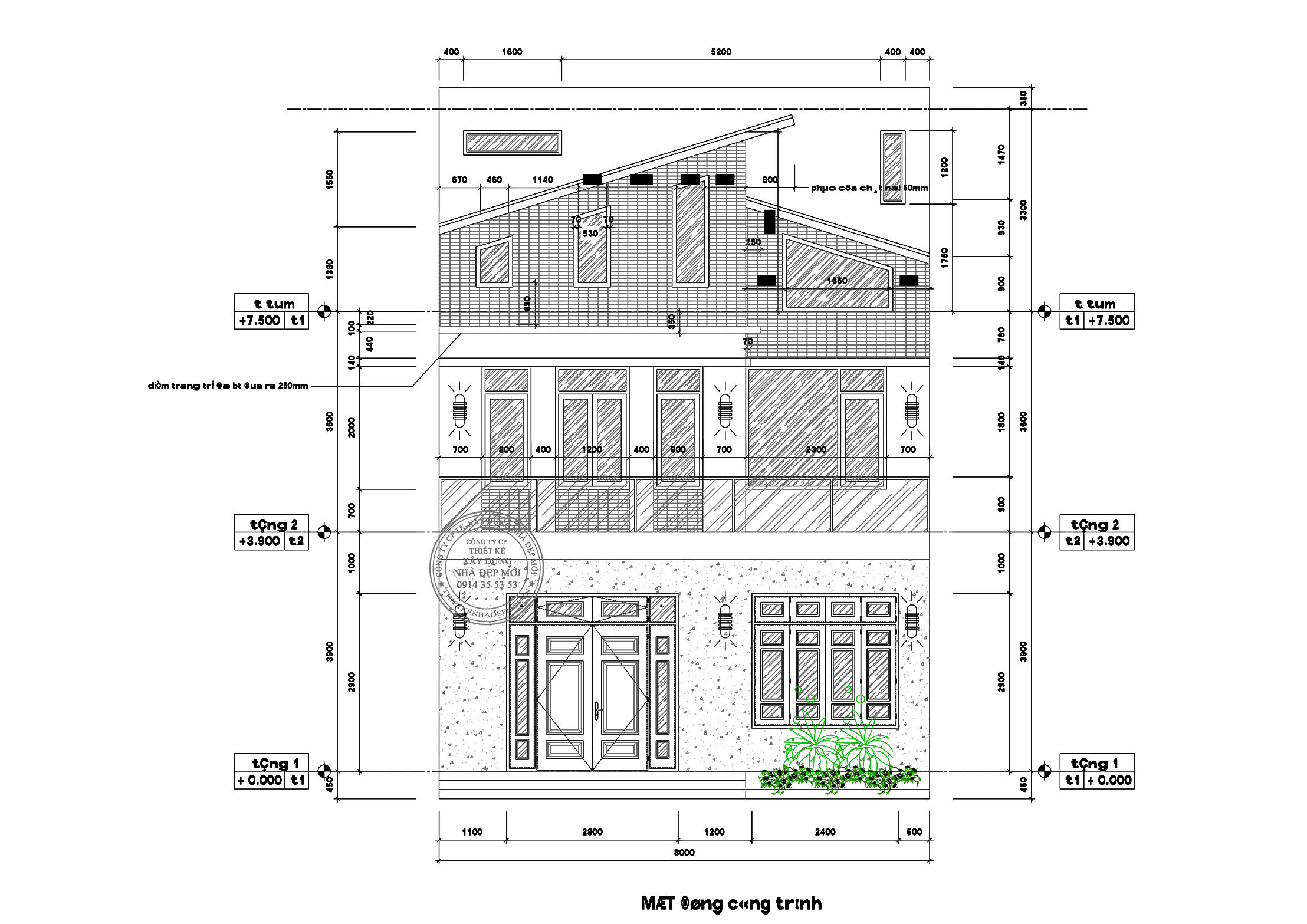 Thiết kế biệt thự phố 2 tầng mái lệch cho anh quyết tại đồng nai