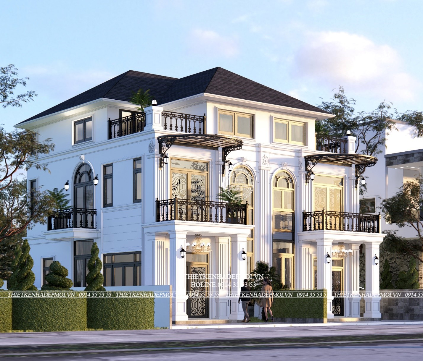 Hệ thống tường rào có độ cao vừa phải và thiết kế đồng điệu với phong cách của biệt thự