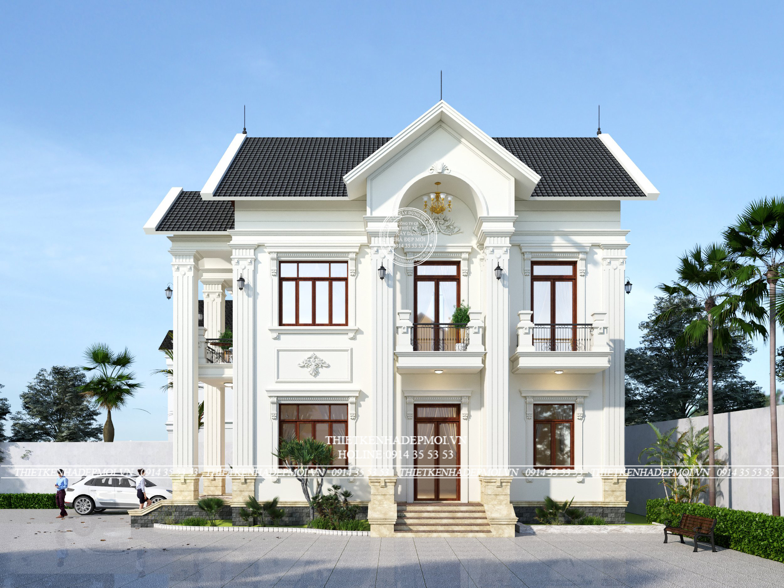 Phối cảnh bên hông của mẫu biệt thự 2 tầng mái thái&nbsp;