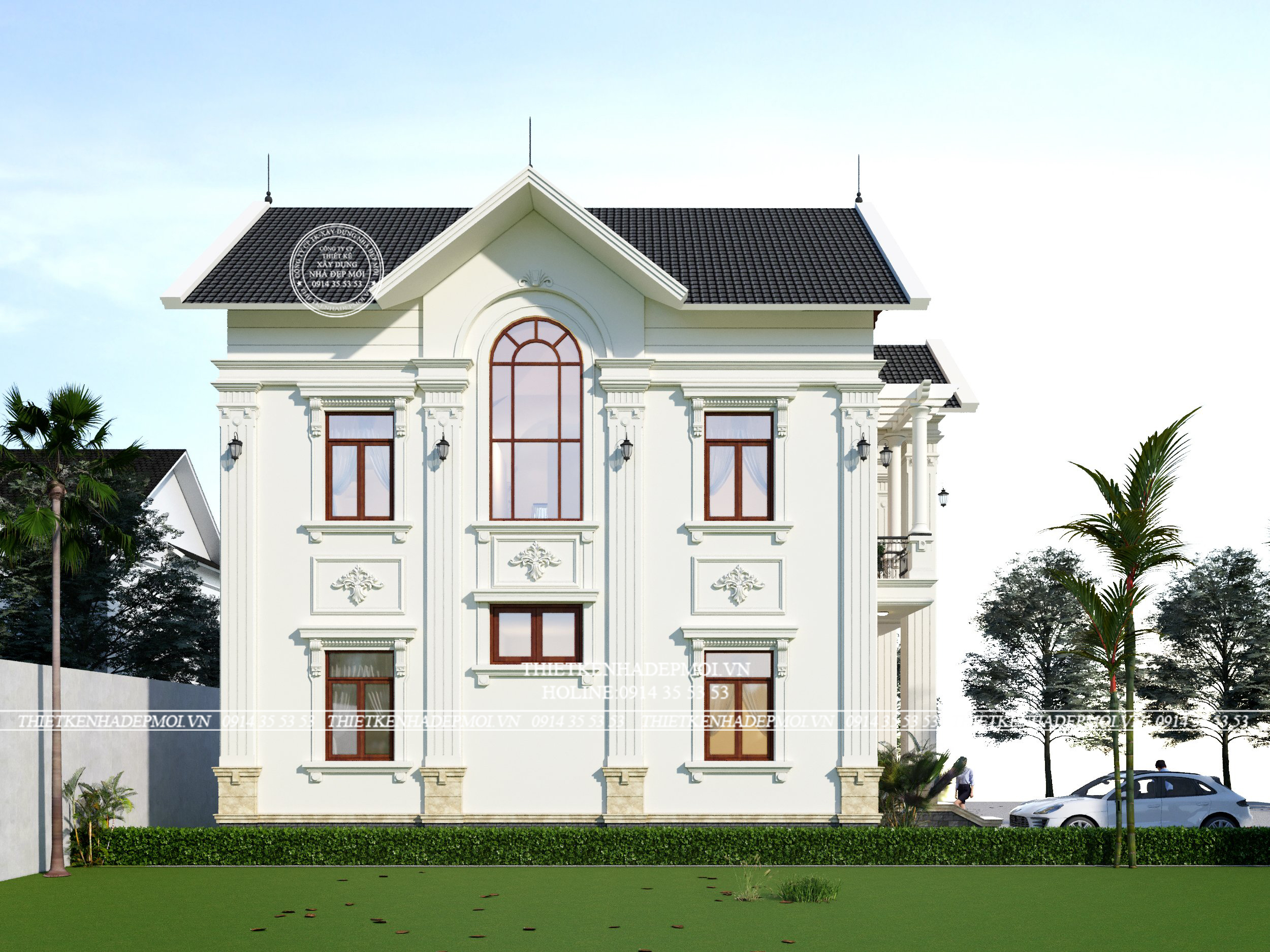 Phía sau mẫu biệt thự mái thái 2 tầng