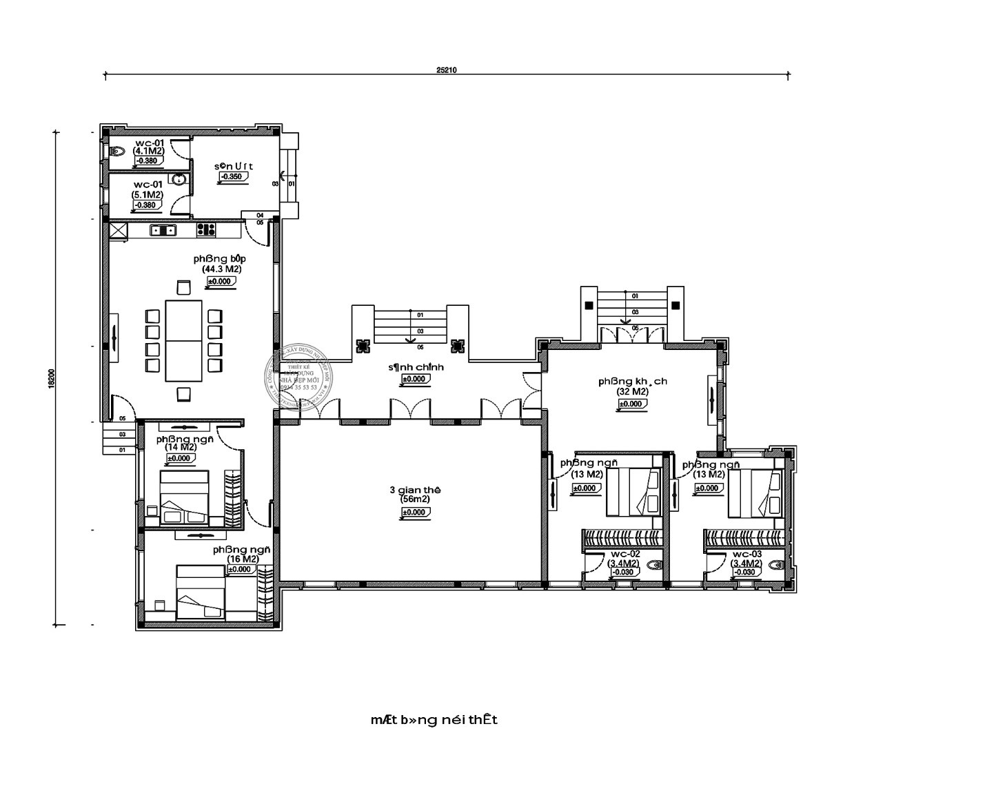 Bản vẽ nội thất nhà thái trệt 4 phòng ngủ