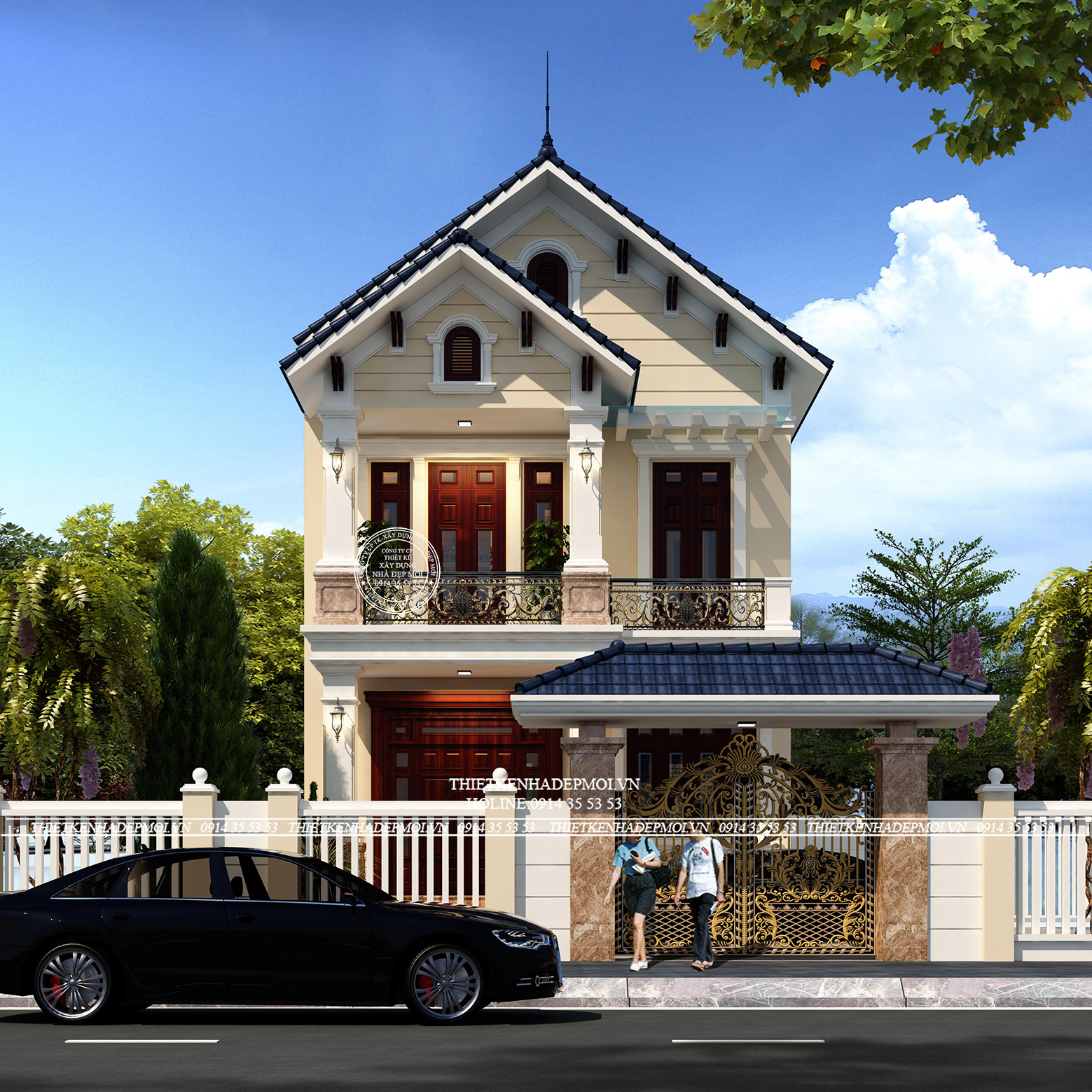 Mẫu nhà mái thái 2 tầng của chị Uyên