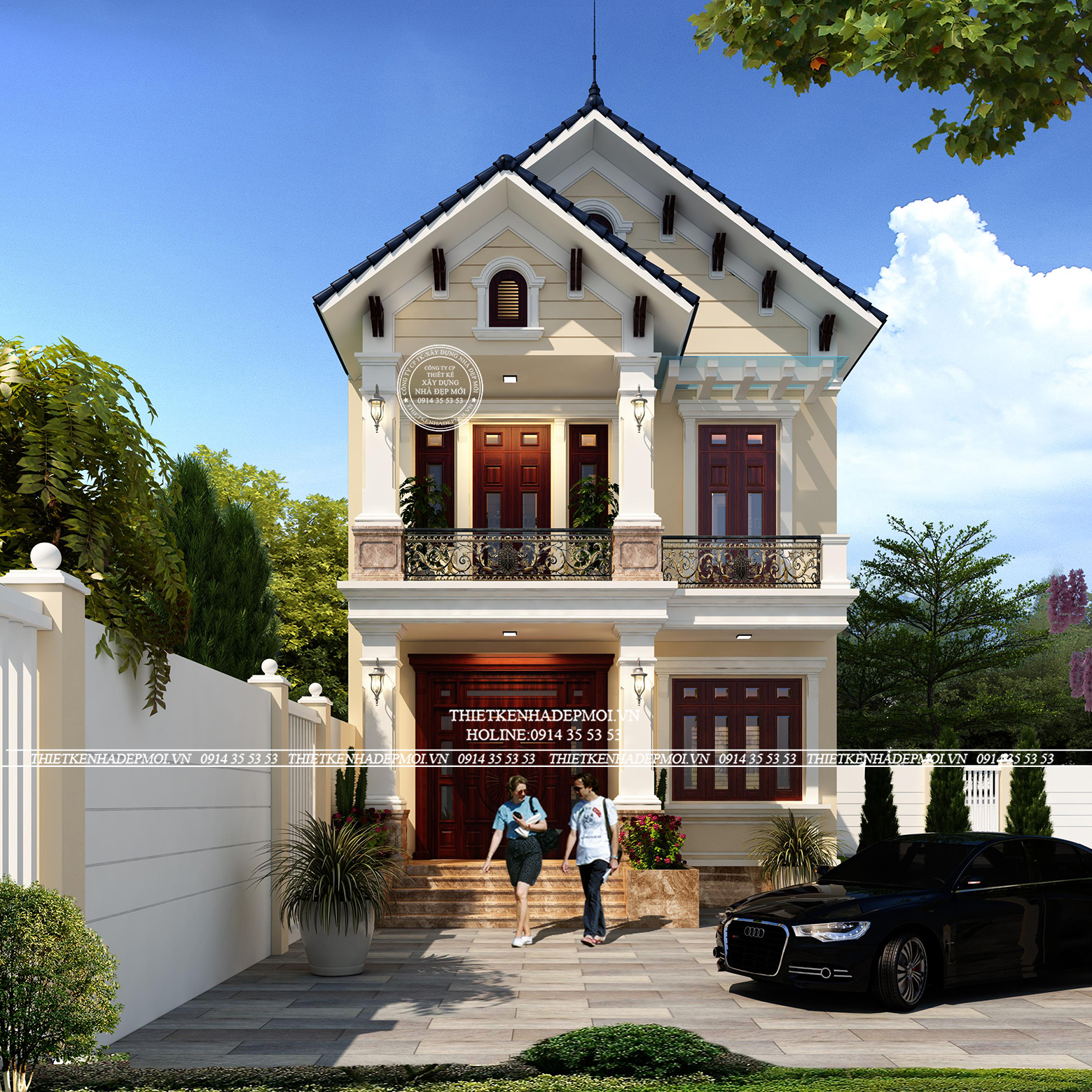 Phối cảnh của thiết kế nhà mái thái 2 tầng&nbsp;