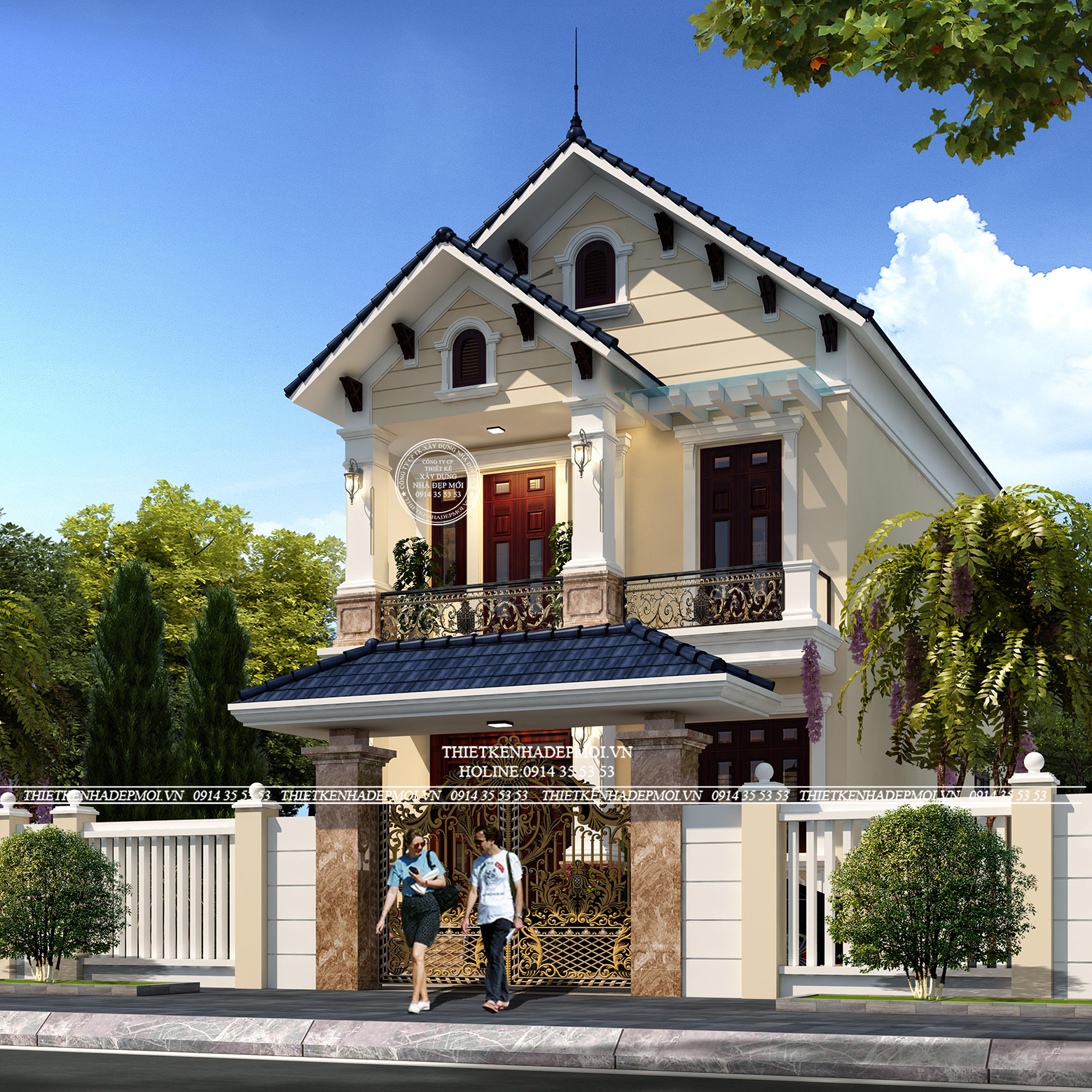 Phối cảnh của thiết kế nhà mái thái 2 tầng&nbsp;