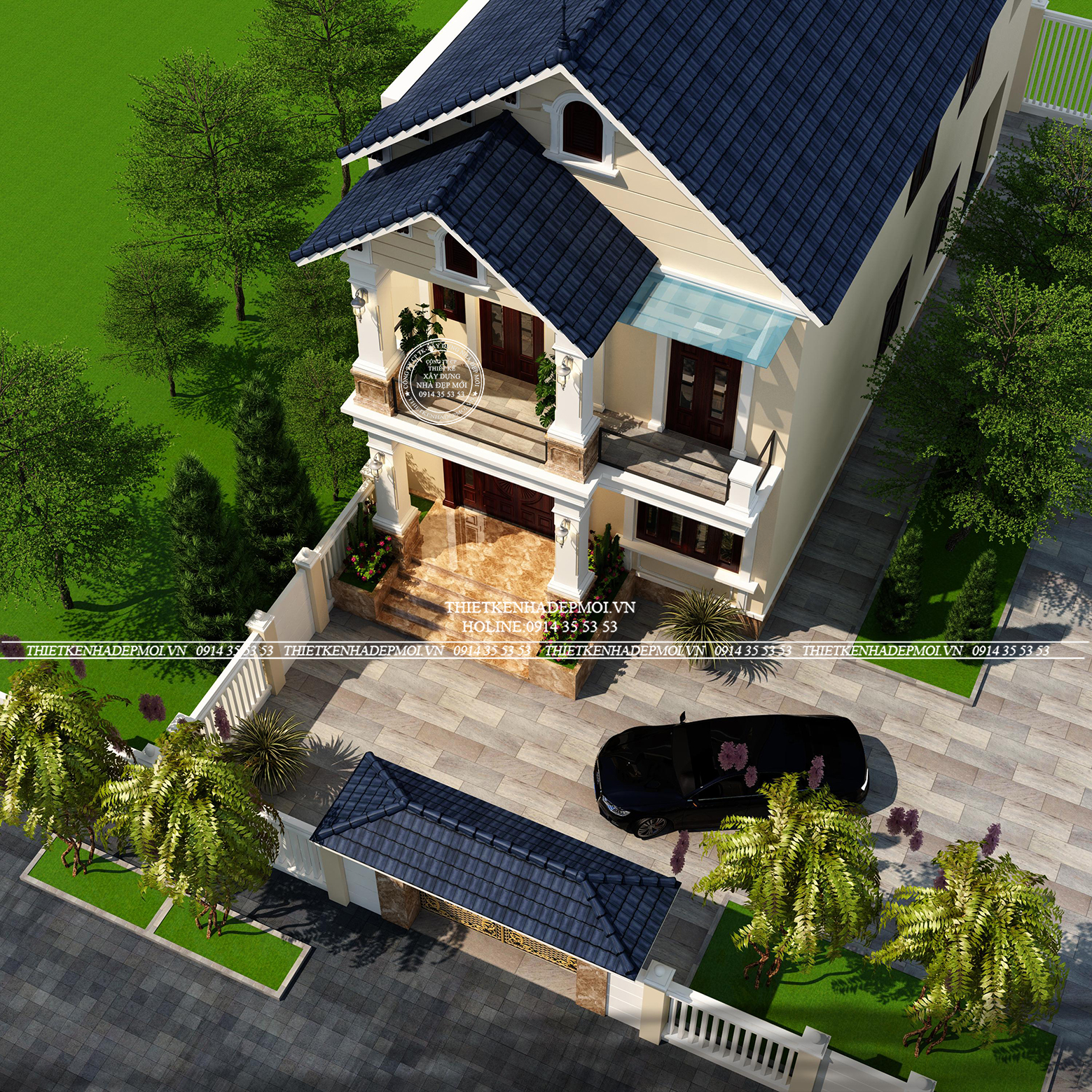 Mẫu nhà mái thái 2 tầng nhìn từ trên xuống