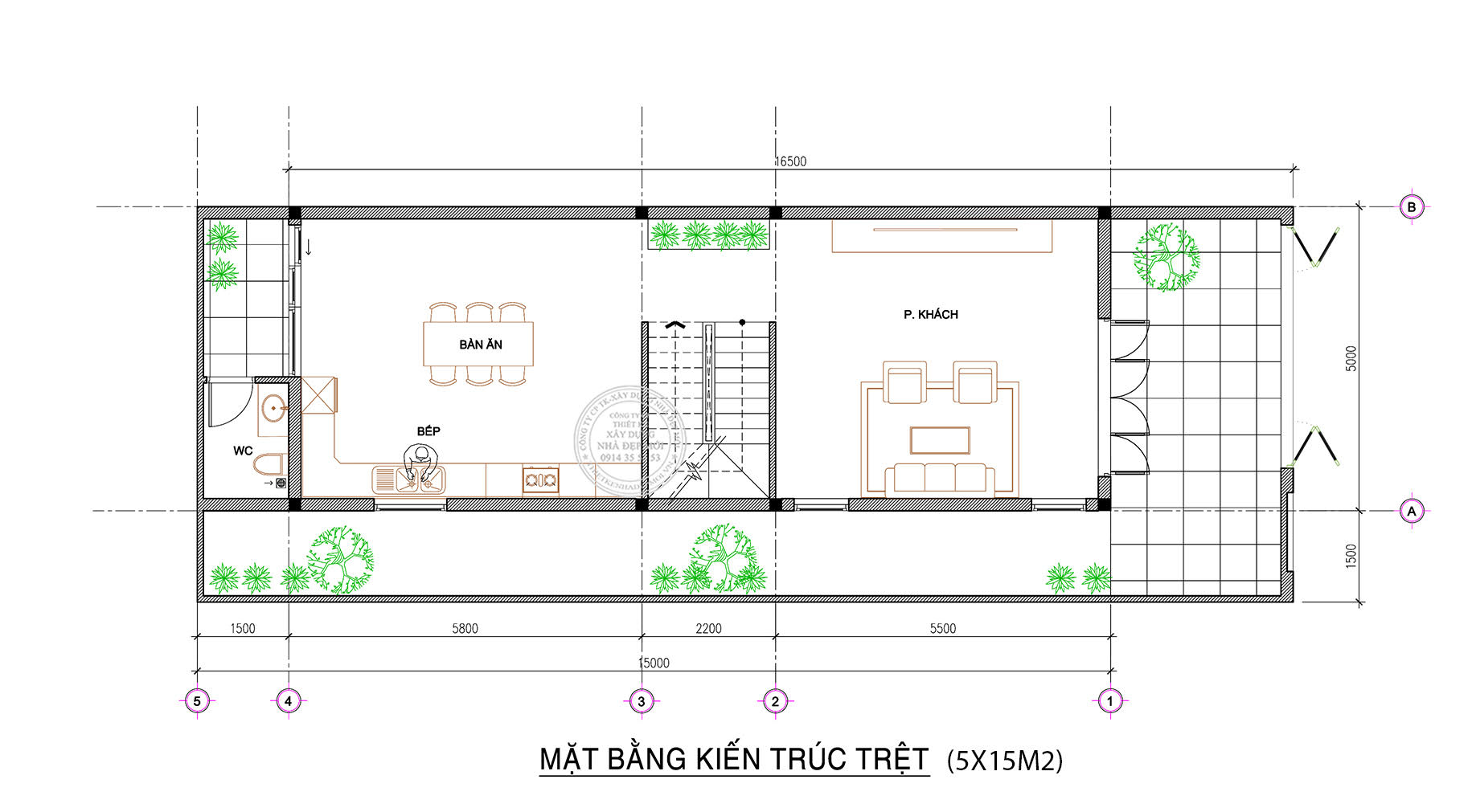 Kiểu nhà 2 tầng (5-15)m