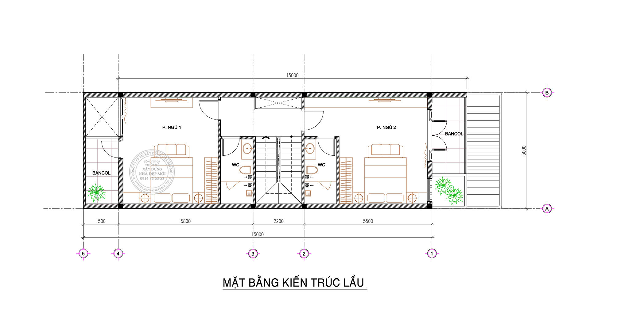 Mẫu nhà 2 tầng ngang (4-15)m