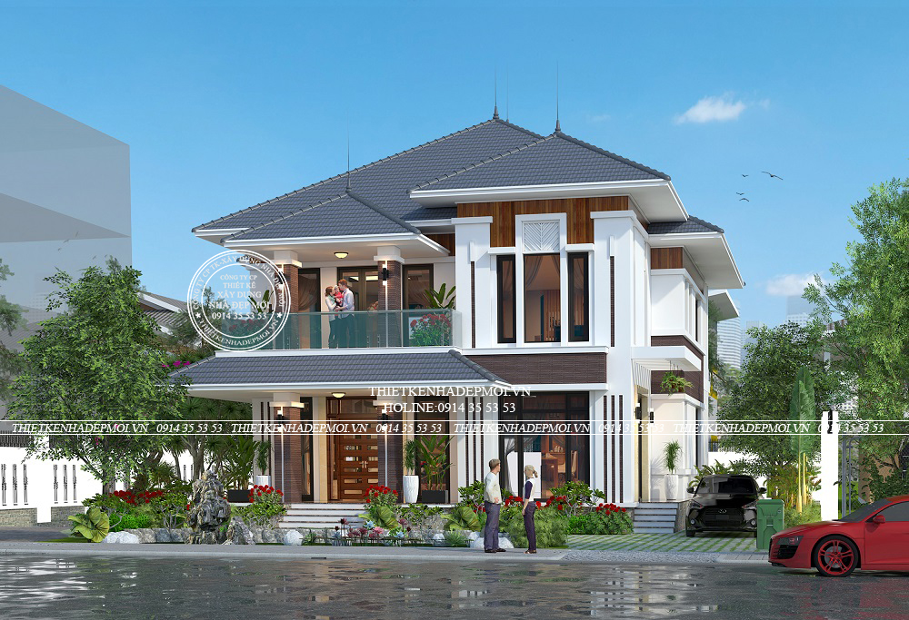 Phối cảnh sang trọng và thời thượng với nhiều cây xanh xung quanh
