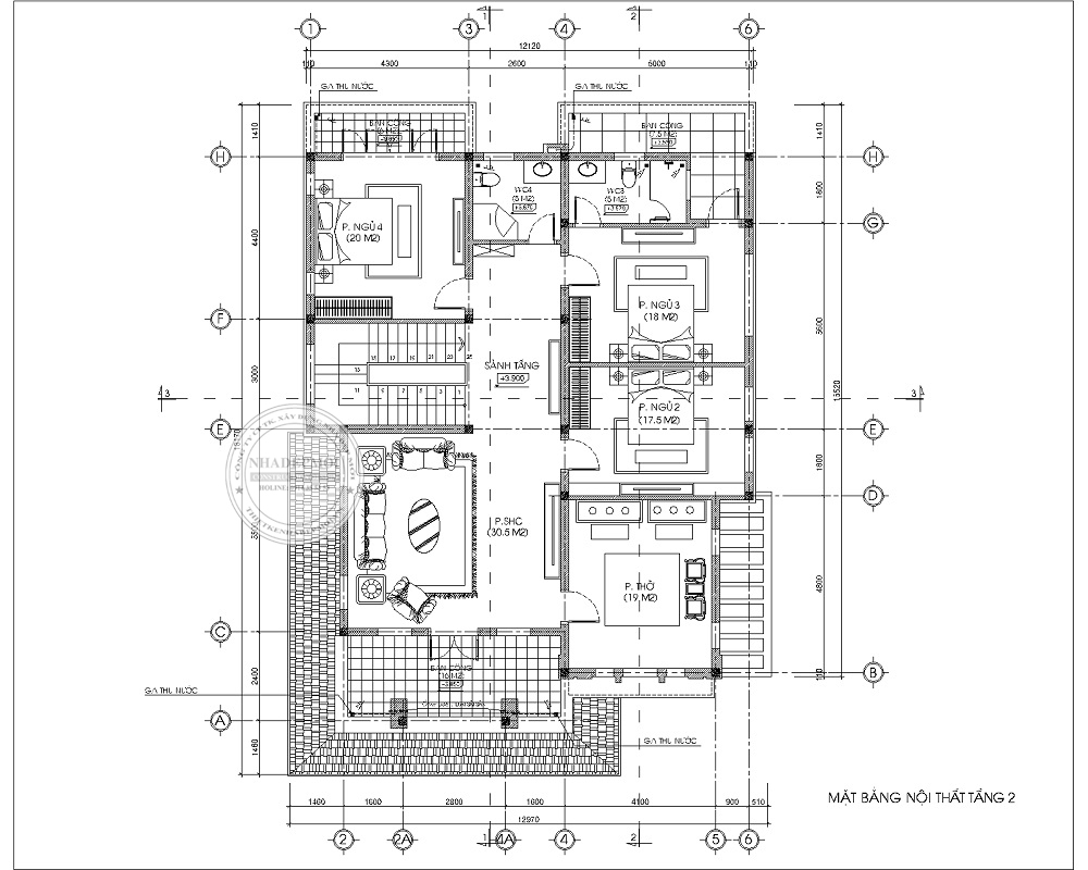 Bảng vẽ mặt bằng tầng 2