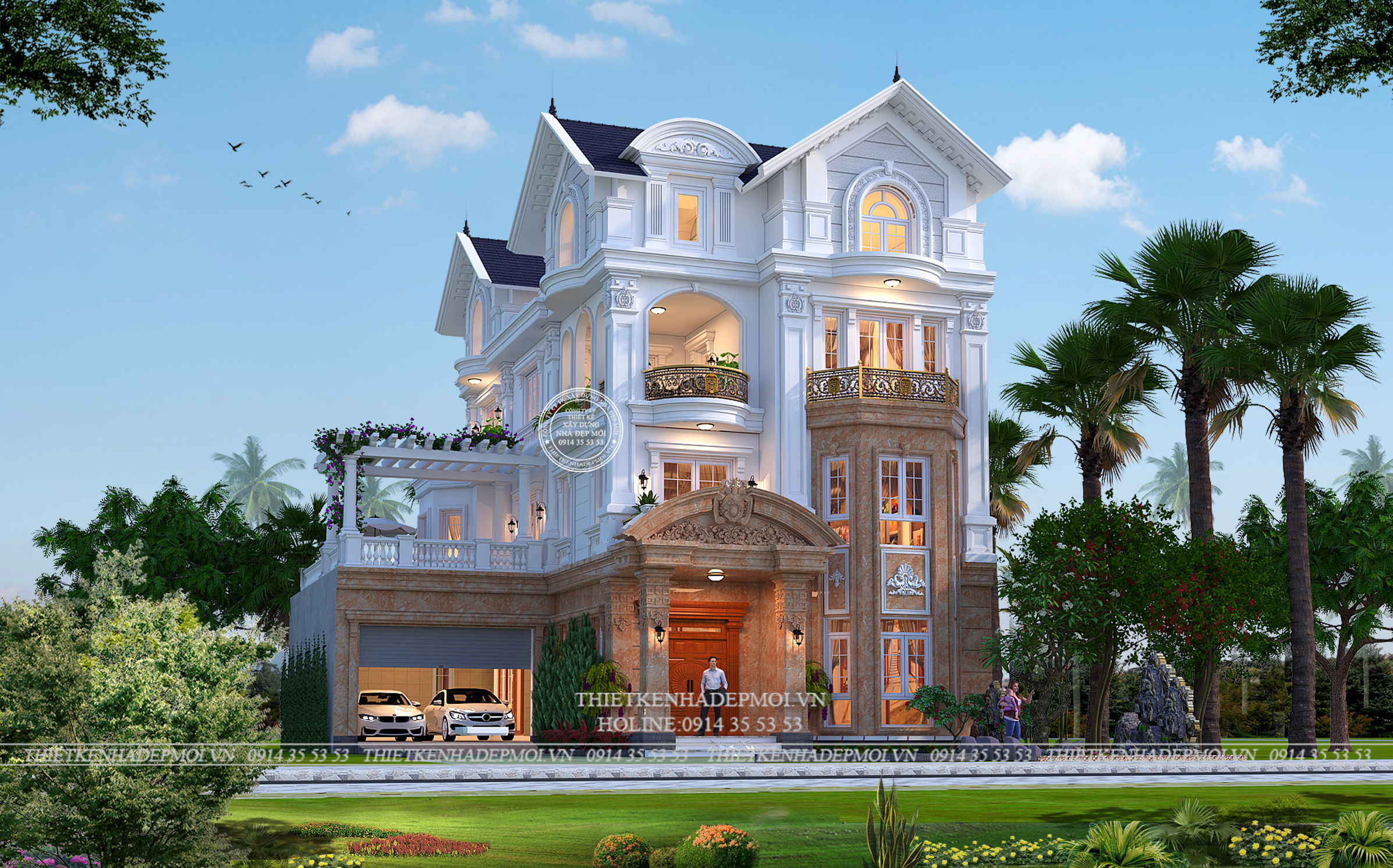 mẫu thiết kế biệt thự cổ điển 4 tầng