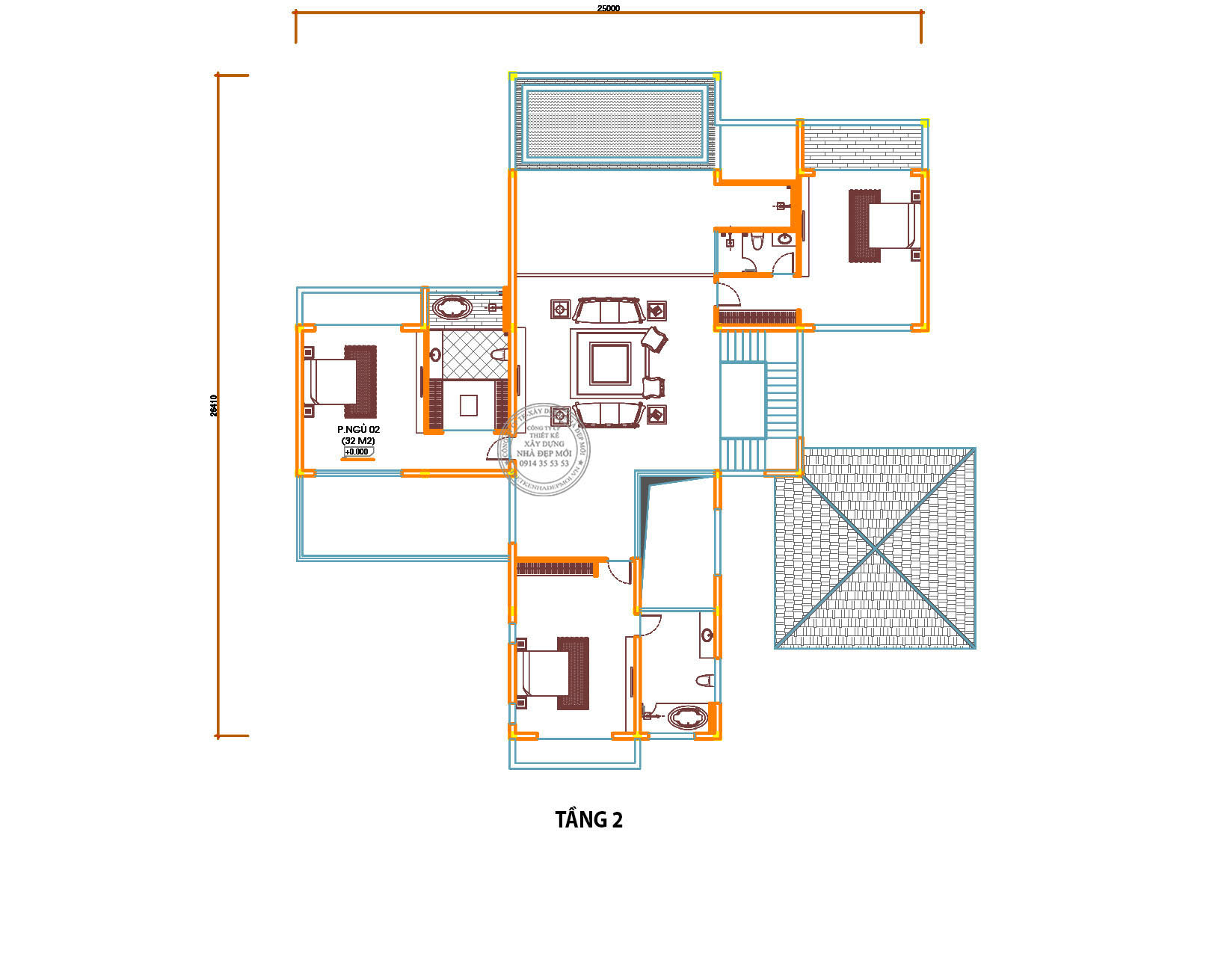 Mẫu biệt thự hiện đại 3 tầng mái nhật diện tích 25x26.4m2