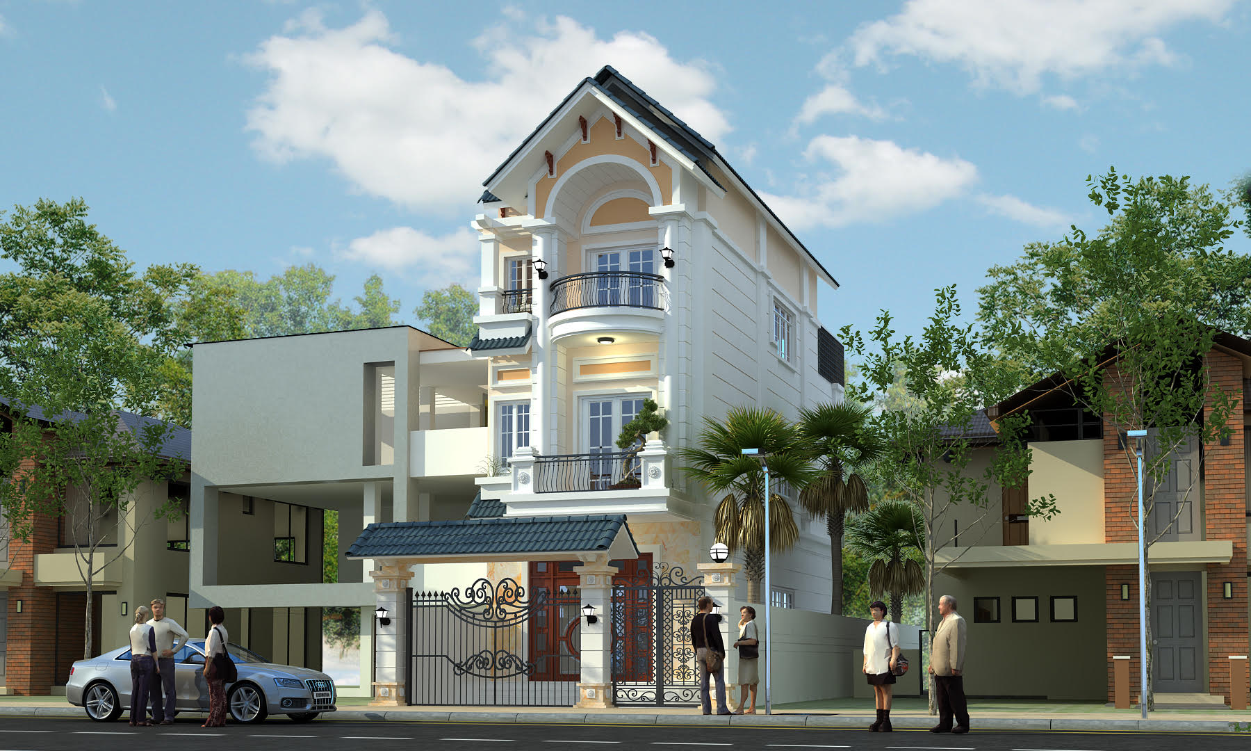 Mẫu nhà mái thái 3 tầng