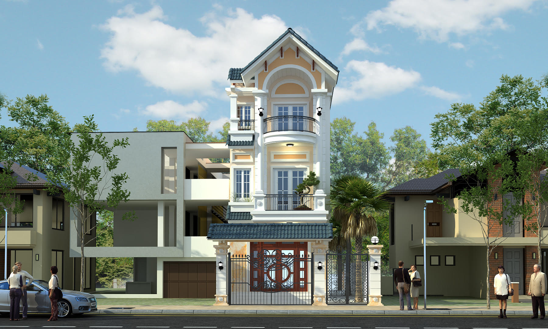 Mẫu nhà mái thái 3 tầng phong cách tân cổ điển sang trọng