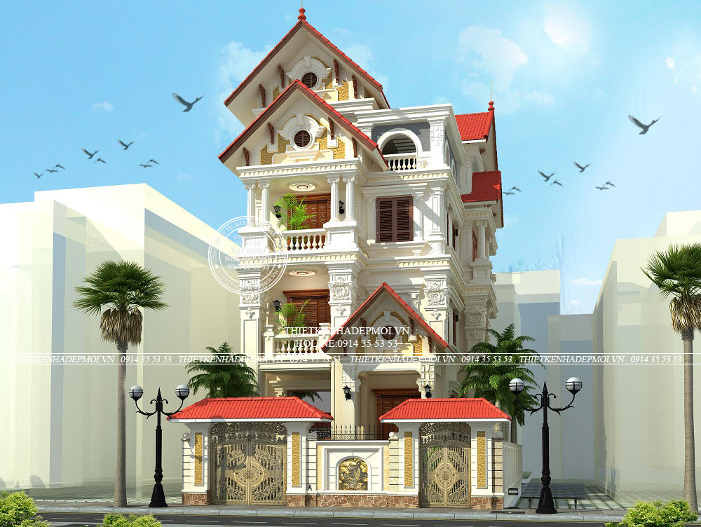 mẫu biệt thự cổ điển 4 tầng