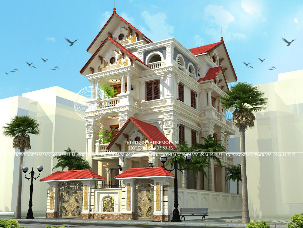 Mẫu biệt thự cổ điển 4 tầng diện tích 8x19,9m2 với vẻ đẹp xa hoa