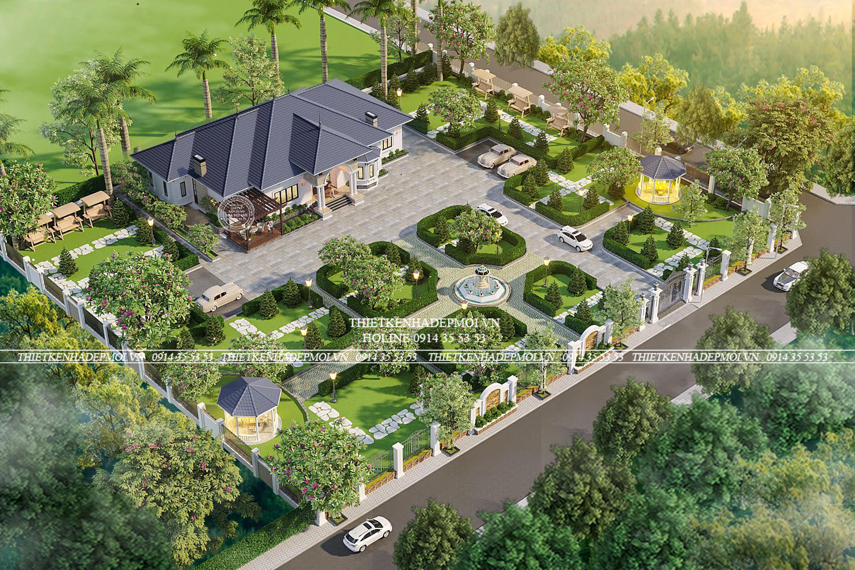 Mẫu biệt thự sân vườn đẹp đẳng cấp diện tích 25,4x15,5m2