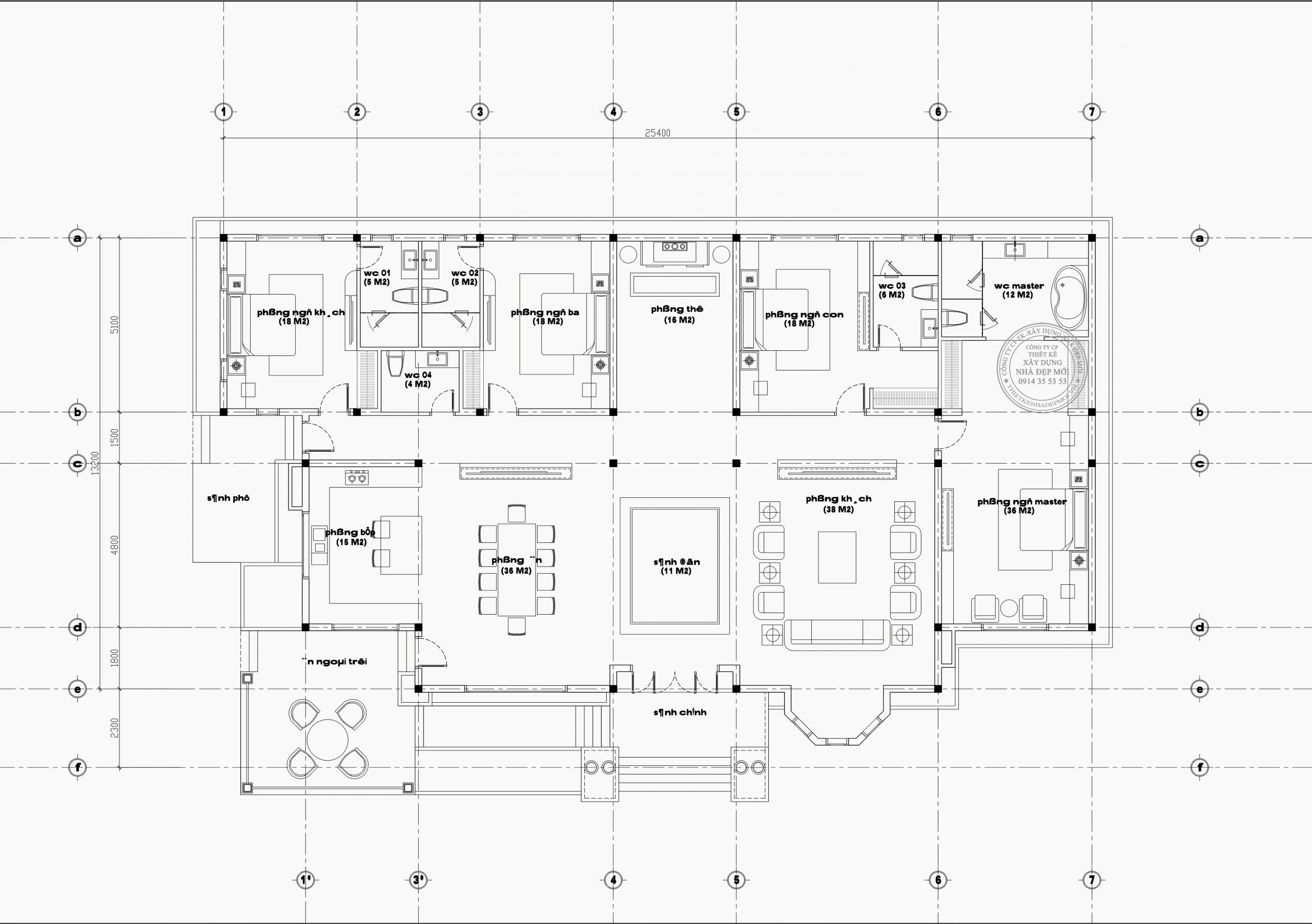 Mẫu biệt thự sân vườn đẹp đẳng cấp diện tích 25,4x15,5m2