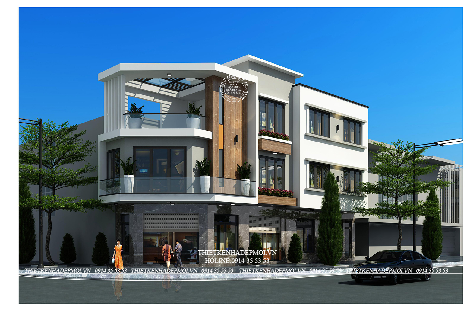 Mẫu nhà phố hiện đại 2 mặt tiền 3 tầng đẳng cấp, tối ưu công năng
