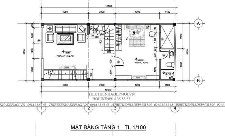 mẫu nhà phố 1 trệt 1 lầu sân thượng