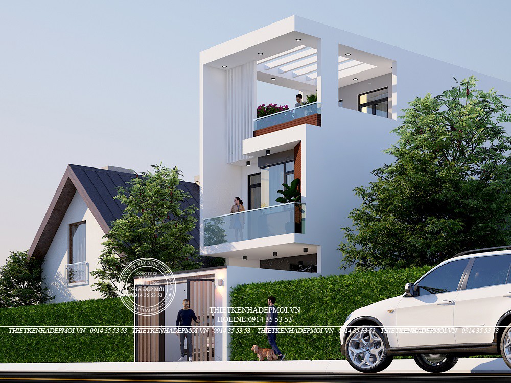 Cửa chính của ngôi nhà được làm bằng nhôm xingfa đen trông rất chắc chắn và mang lại thẩm mỹ cho ngôi nhà