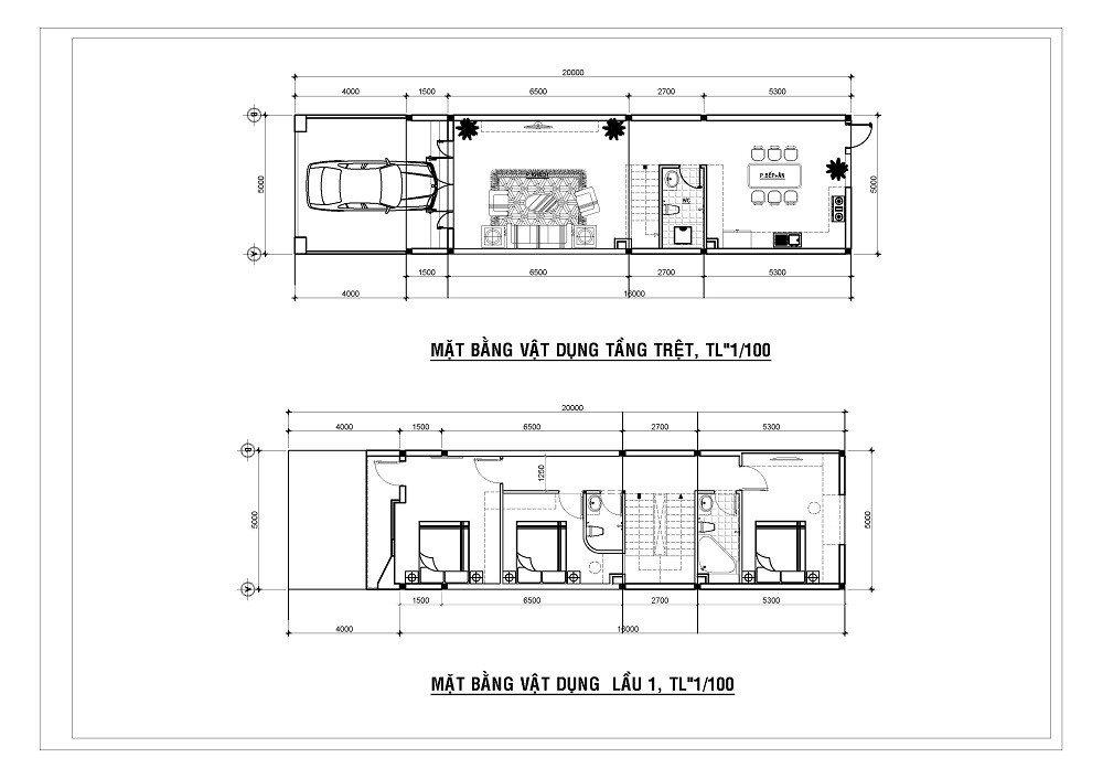 Mặt bằng tầng trệt và lầu 1