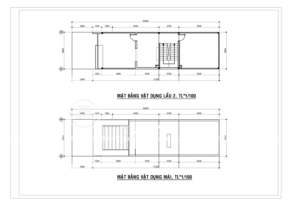 Mặt bằng tầng trệt và lầu 2