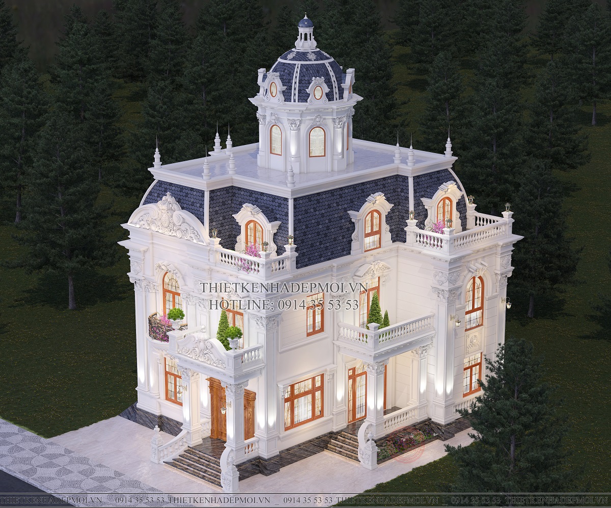 Mẫu biệt thự tân cổ điển 2 tầng diện tích 1400m2 được yêu thích