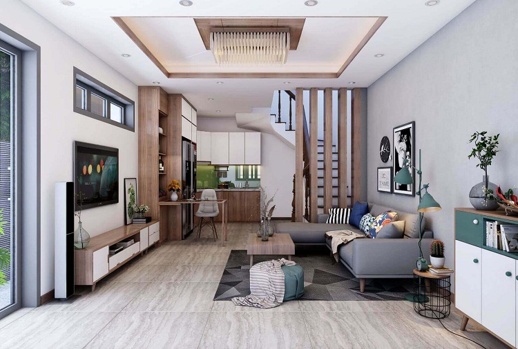 phòng khách liền bếp nhà ống