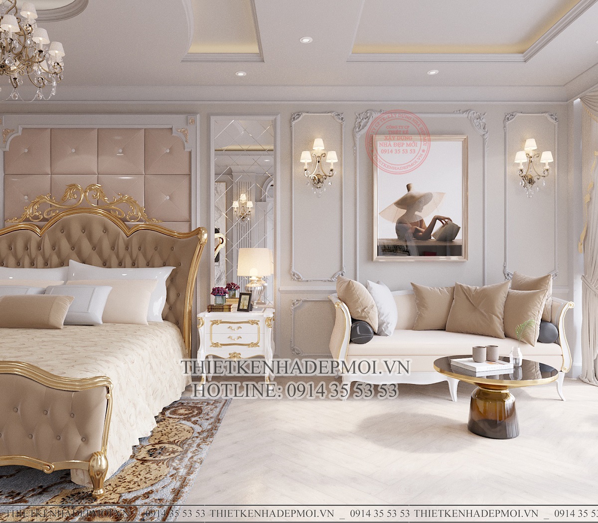 Phòng ngủ sang trọng của mẫu nhà phố Tân cổ điển
