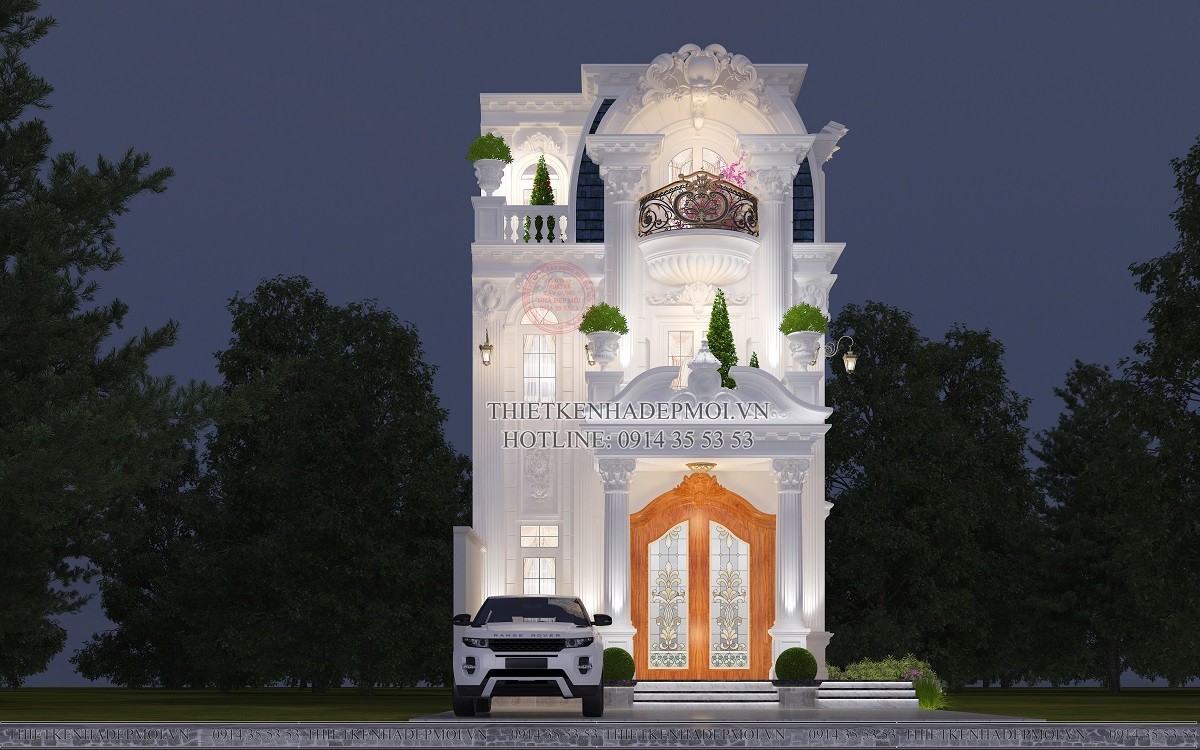 Mặt tiền mẫu thiết kế nhà tân cổ điển của chị Hân