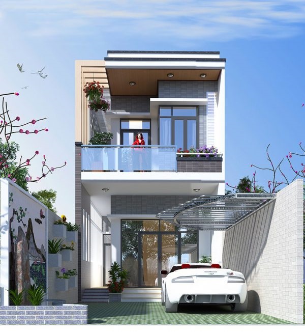 Mẫu nhà hộp 2 mái bằng