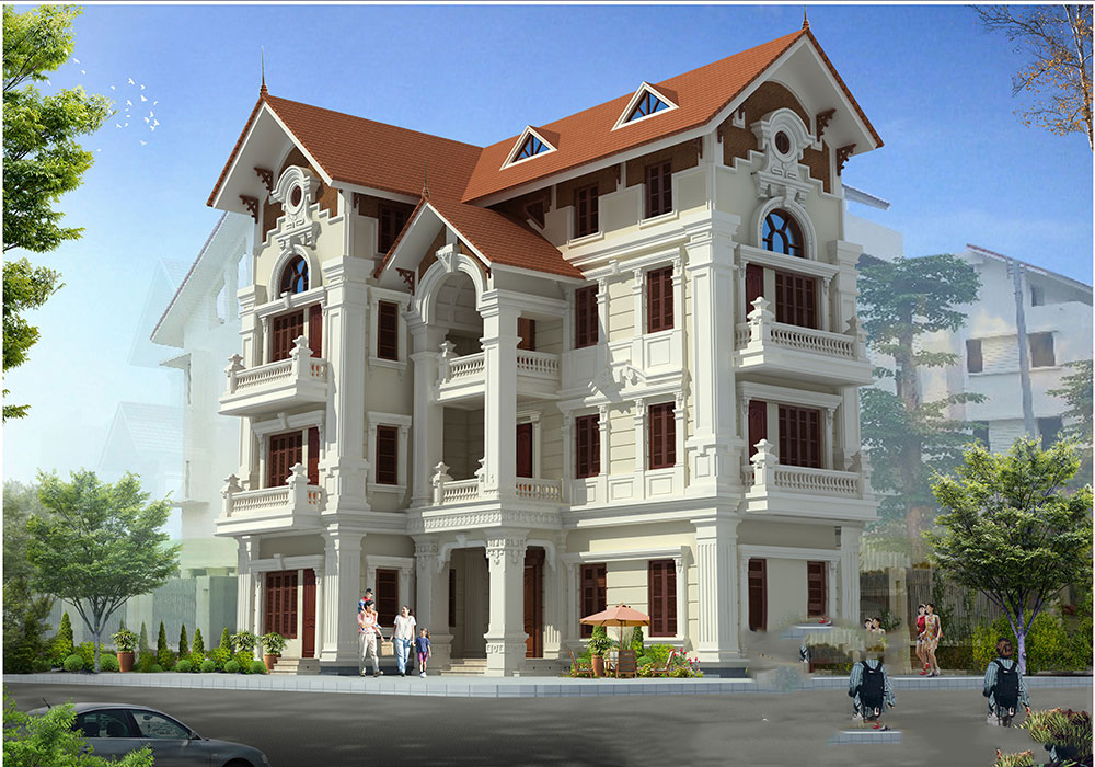 Nhà vườn mái thái 4 tầng tân cổ điển