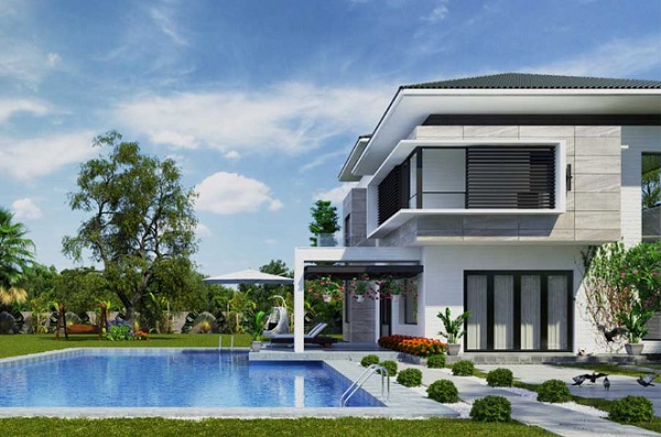 Thiết kế nhà vườn mái Thái có bể bơi