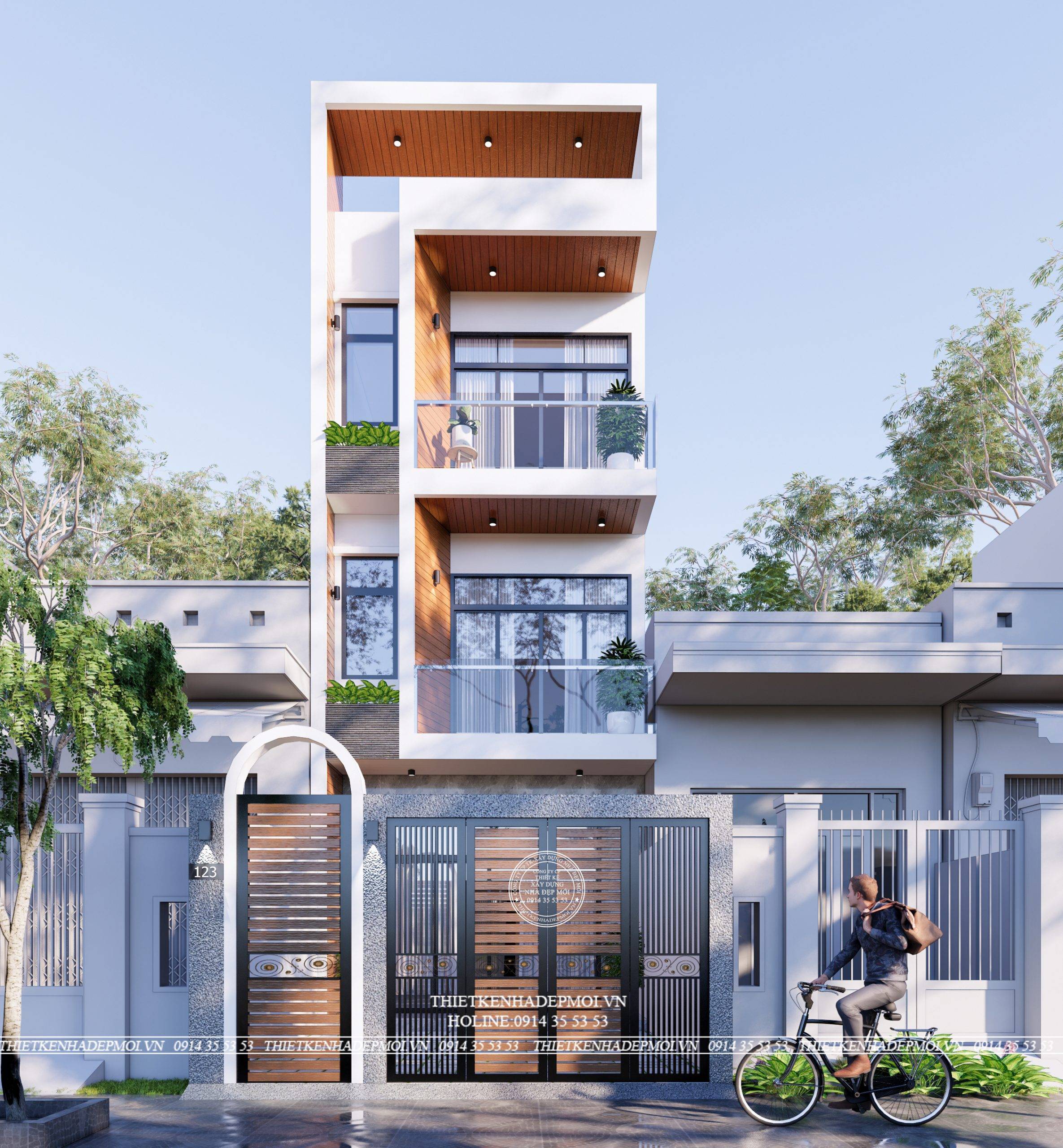 Nhà phố hiện đại 1 trệt 2 lầu mái bê tông