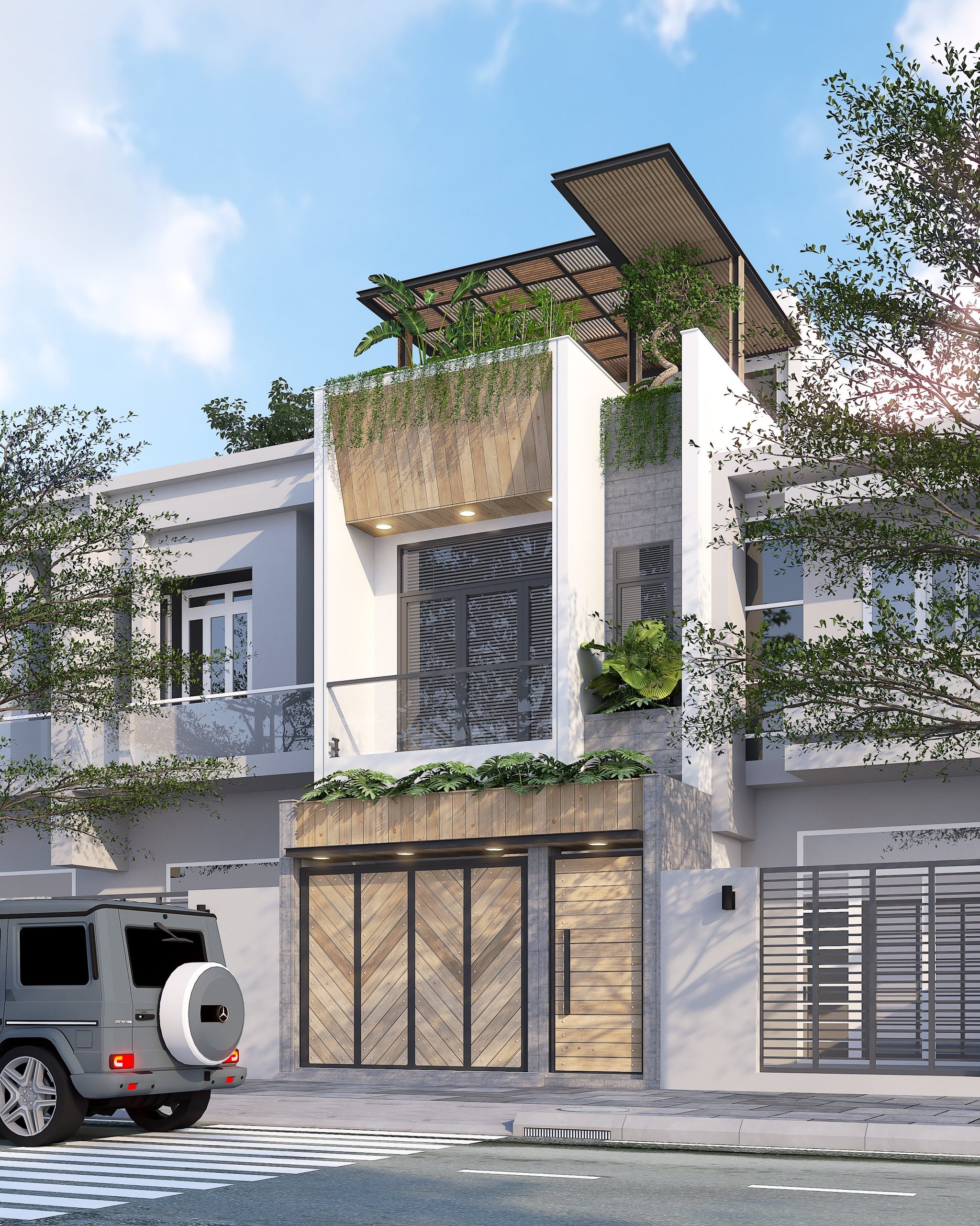 Mẫu nhà phố hiện đại 1 trệt, 1 lầu, sân thượng - chị trinh (kiên giang)
