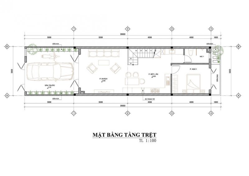 Bố trí mặt bằng tầng trệt
