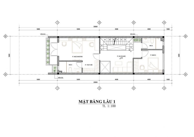 Bố trí mặt bằng tầng lầu