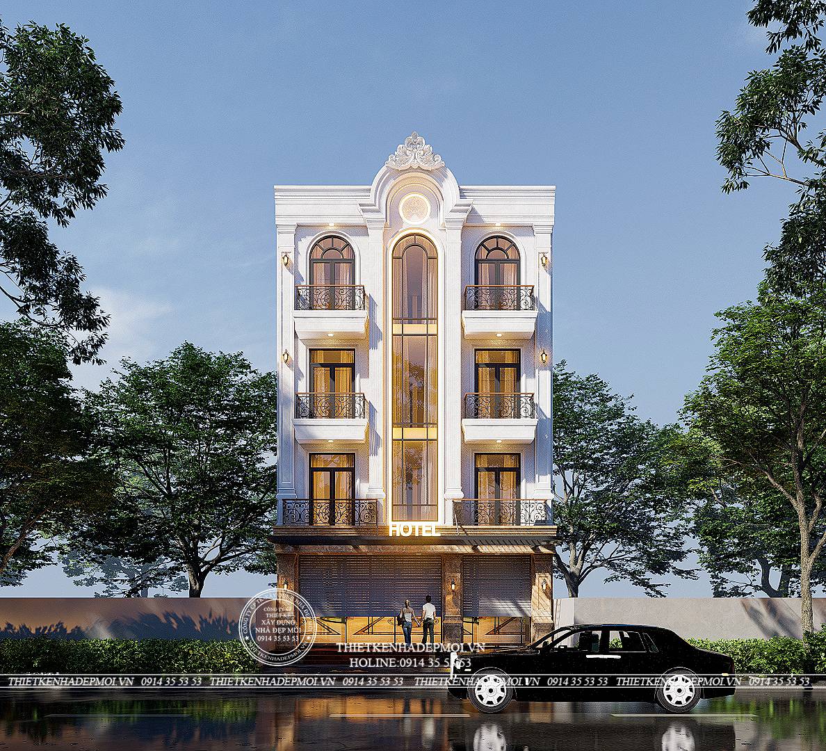 Mẫu thiết kế khách sạn phong cách tân cổ điển tiện nghi, sang trọng