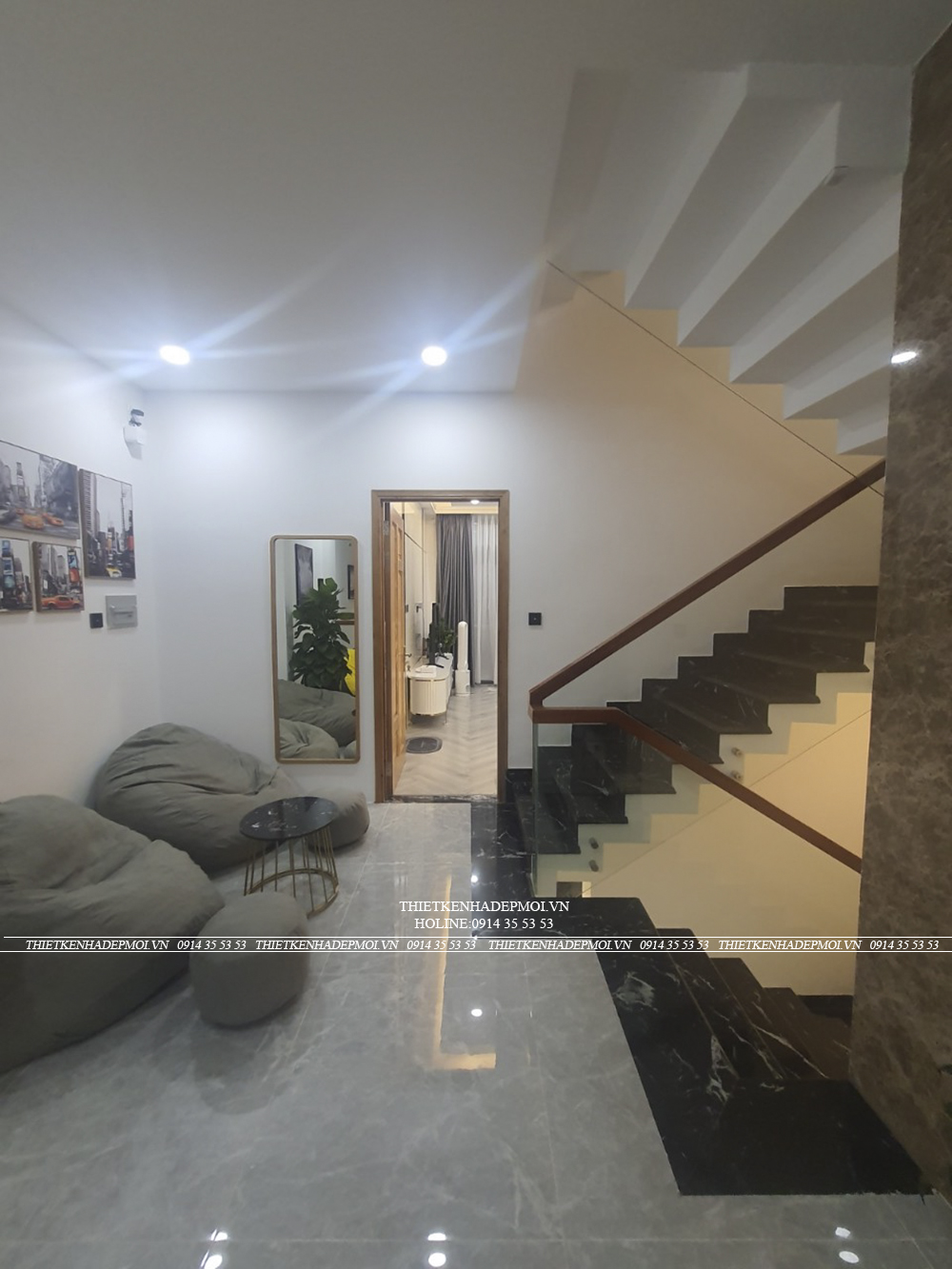 Hình ảnh thi công thực tế nhà phố hiện đại 5 tầng đẹp mắt tại thủ đức