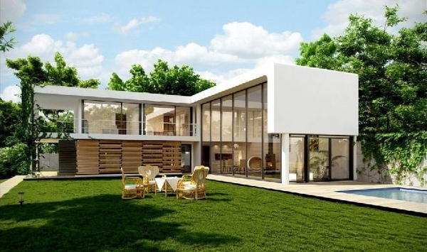 Mẫu nhà biệt thự thiết kế hình chữ L